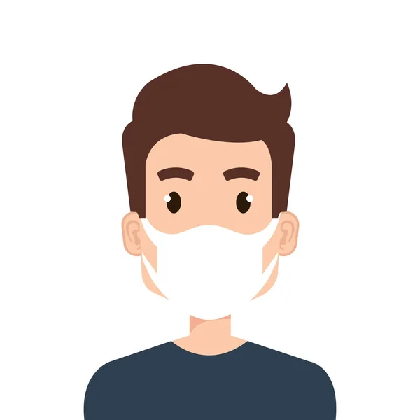 Visage de jeune homme utilisant masque visage icône isolée — Image vectorielle