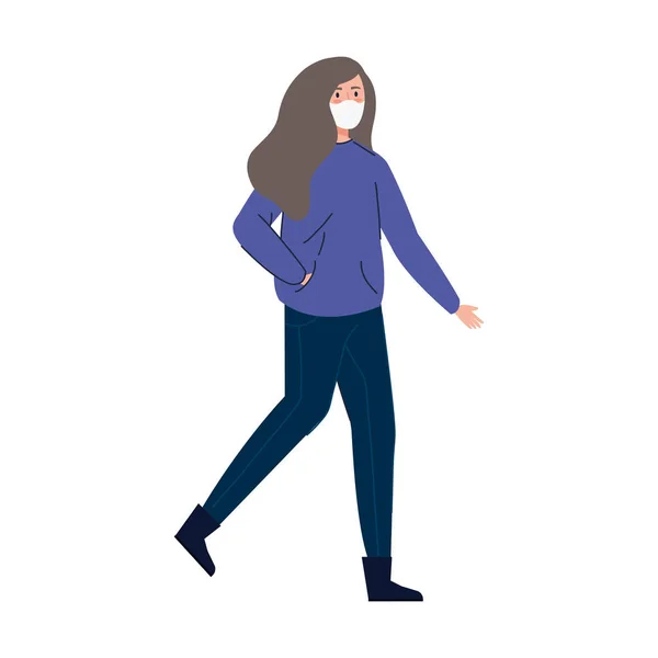 Молодая женщина, идущая в маске — стоковый вектор