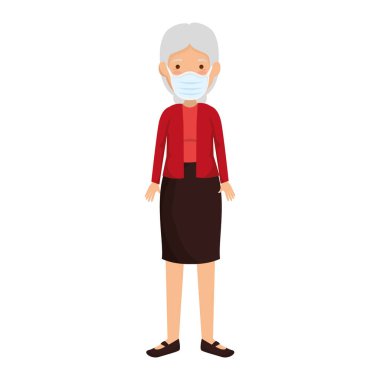 Yüz maskeli yaşlı kadın izole edilmiş simge