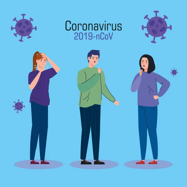 Groupe de jeunes malades du coronavirus 2019 ncov — Image vectorielle