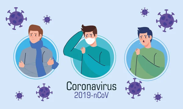 Skupina mužů nemocných z coronavirus 2019 ncov — Stockový vektor
