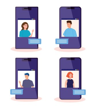 akıllı telefonlarda video konferansındaki insanlar