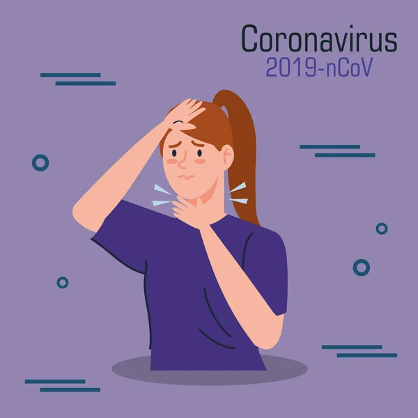 Femme malade de coronavirus 2019 ncov — Image vectorielle
