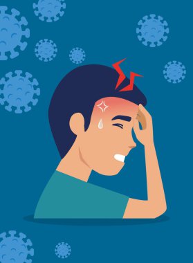 2019 ncov başağrısı ve parçacıkları olan bir adam.