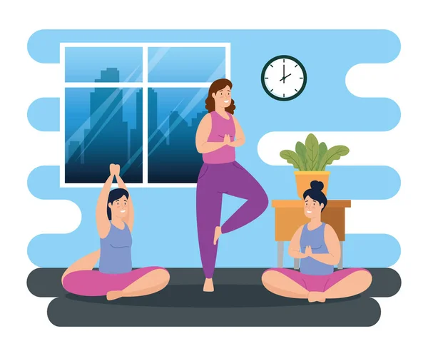 Donna che pratica yoga in casa — Vettoriale Stock