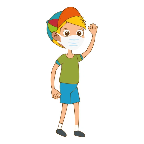 Mignon garçon avec masque et casquette — Image vectorielle