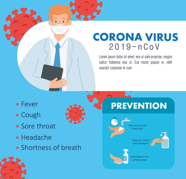 症状和预防运动Coronavirus 2019 ncov — 图库矢量图片