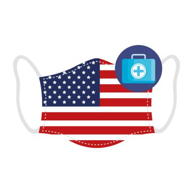 Amerika bayrağı ve ilk yardım çantasıyla yüz maskesi