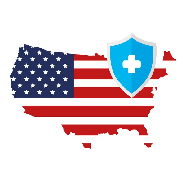 Map of usa with shield isolated icon — Stock Vector