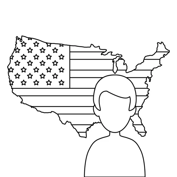 Karte der USA mit Avatar Mann isoliert Symbol — Stockvektor