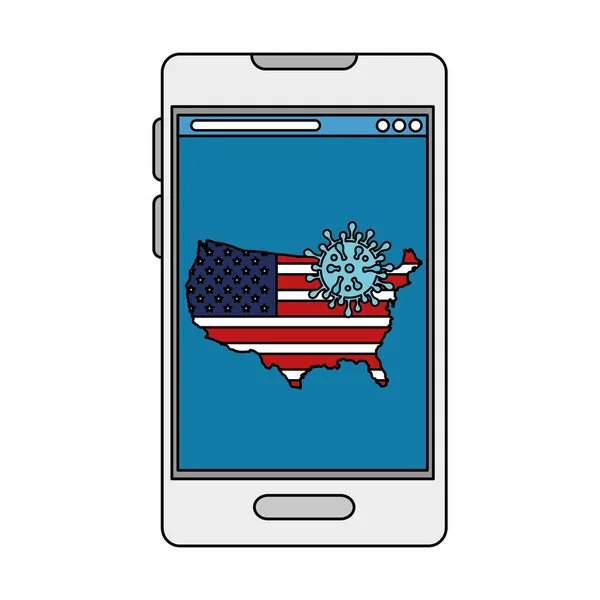 Médecine en ligne sur smartphone pour covid 19 aux Etats-Unis — Image vectorielle