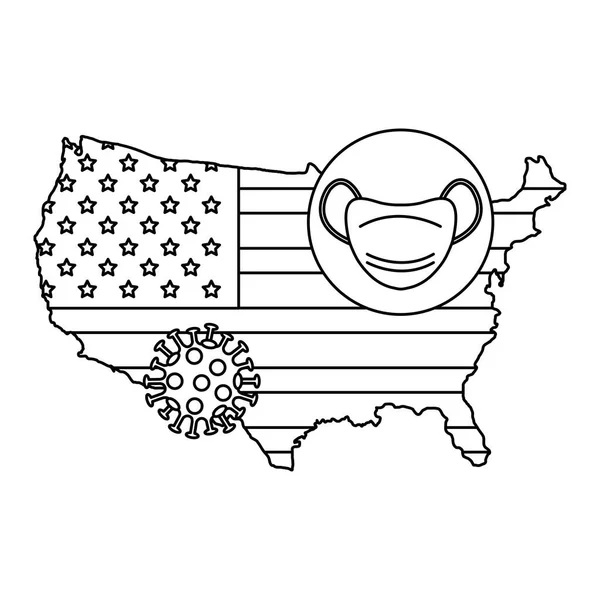 Χάρτης των ΗΠΑ με μάσκα προσώπου σε θέση pin — Διανυσματικό Αρχείο