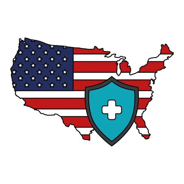 Mapa de EE.UU. con escudo icono aislado — Archivo Imágenes Vectoriales