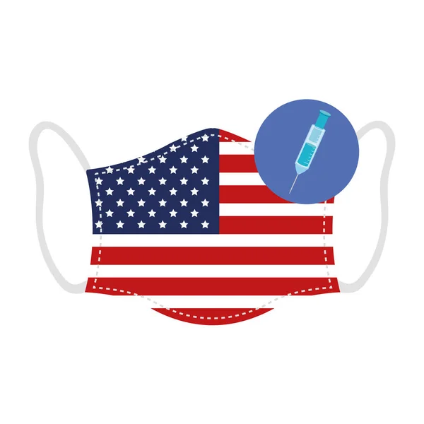 Gezichtsmasker met vlag van de VS en injectie — Stockvector