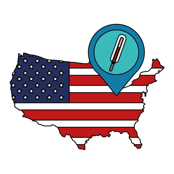 Carte des Etats-Unis avec thermomètre à broche emplacement — Image vectorielle