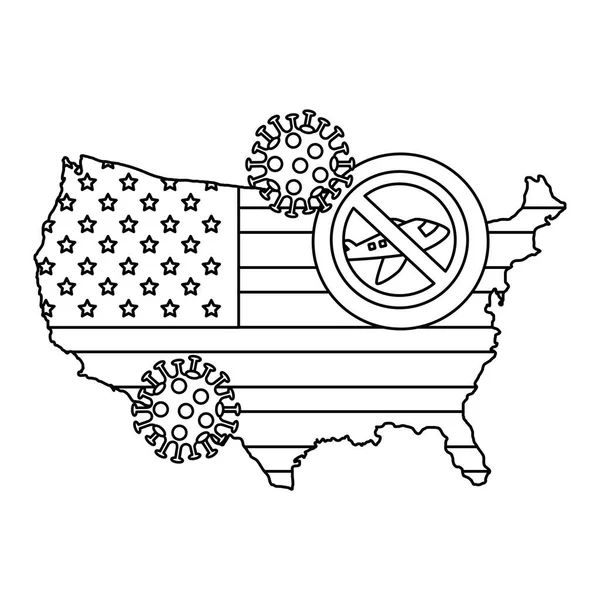 Karte der USA mit verbotenem Signalflugzeug — Stockvektor