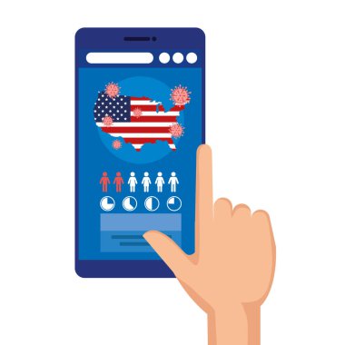 ABD 'de covid 19 için akıllı telefondan ilaç kullanan el.