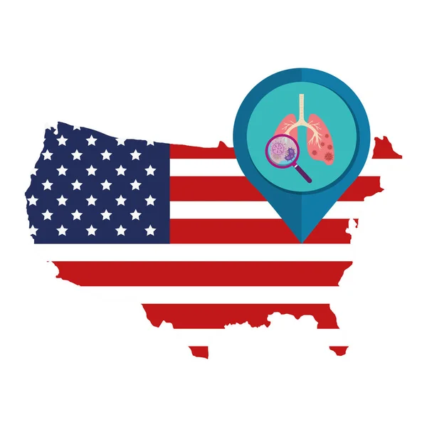 Map of usa with lungs with covid 19 — Stock Vector