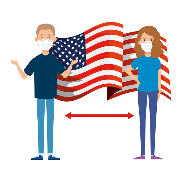 Bandiera degli Stati Uniti e campagna sociale di distanza — Vettoriale Stock