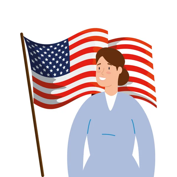 Paramedico femminile con maschera viso e bandiera USA — Vettoriale Stock
