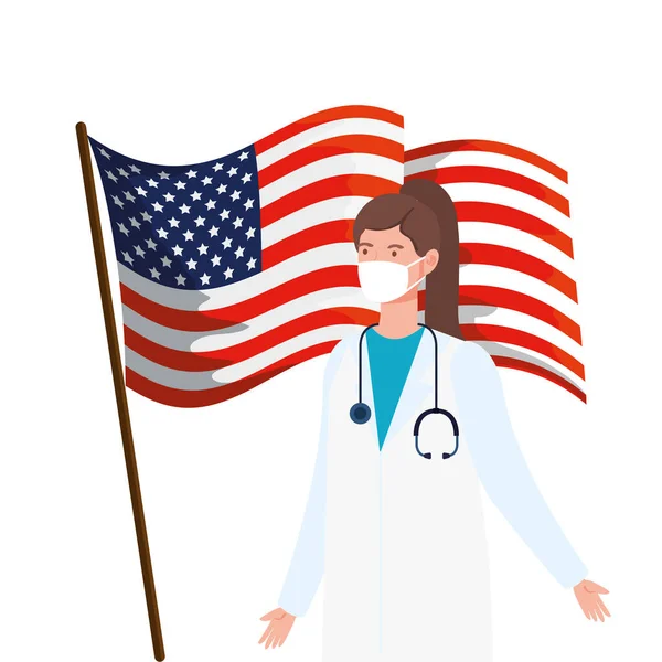 医生女用带国旗的口罩 — 图库矢量图片