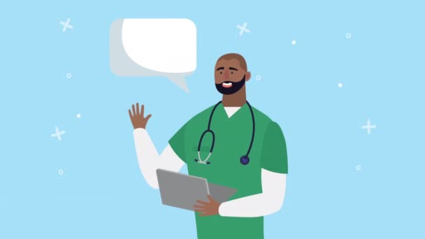 Afro lekarz z animacją listy kontrolnej — Wideo stockowe