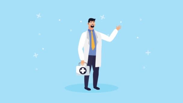 Arzt mit Medical-Kit-Charakter — Stockvideo