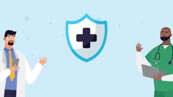 Artsen met behulp van smartphone gezondheidszorg online technologie — Stockvideo