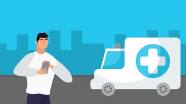 Adam internet ve ambulansla akıllı telefon kullanıyor.