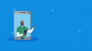 Adam internetten ve doktordan akıllı telefon kullanıyor.