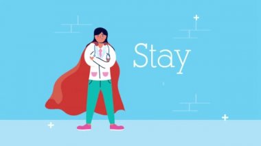 Kahraman pelerinli süper kadın doktor ve dikkatli ol.