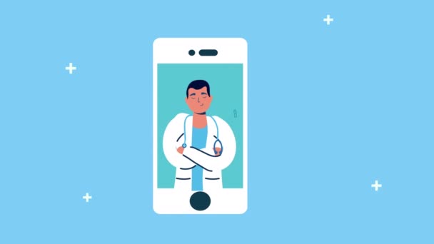 Médico profesional en telemedicina smartphone — Vídeo de stock