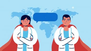 Kahraman pelerinli ve Dünya gezegenli çift doktor.