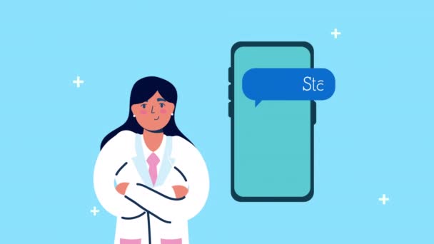 스마트폰으로 문자 메시지를 보내는 여성 의사 — 비디오