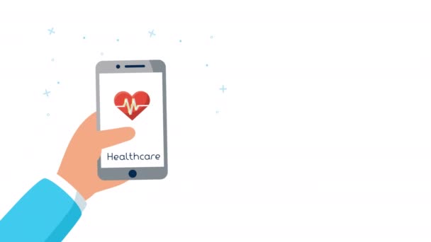 Smartphone con assistenza sanitaria online e cuore cardio — Video Stock