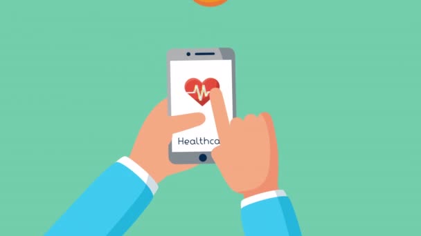 Smartphone con asistencia sanitaria en línea y cardio cardiaco — Vídeos de Stock