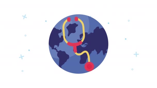 Earth planet and stethoscope healthcare animation — Stock Video