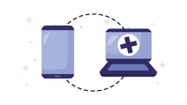 Bilgisayar ve akıllı telefon ile sağlık hizmetleri online teknolojisi — Stok video