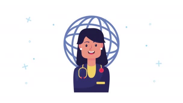 Kvinnlig läkare med planet animation — Stockvideo