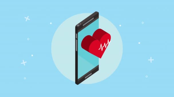 Смартфон с кардио-медицинской онлайн-технологией — стоковое видео