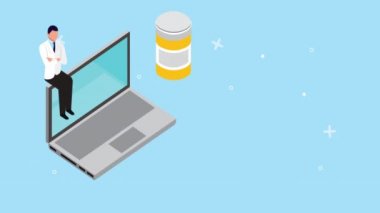 Doktorlar ve laptop sağlık hizmetleri online teknolojisi