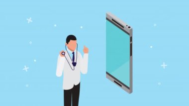 Doktor, çevrimiçi sağlık teknolojisiyle akıllı telefon kullanıyor.