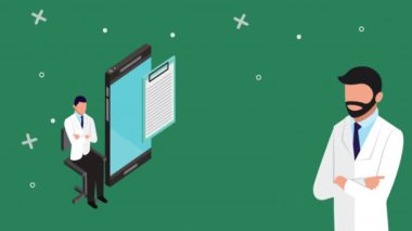 Doktorlar ve çevrimiçi sağlık teknolojili akıllı telefon.
