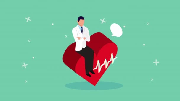 Cardio del corazón y animación del médico — Vídeo de stock