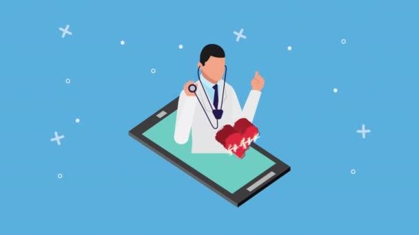 Врач в смартфоне с медицинской онлайн-технологией — стоковое видео
