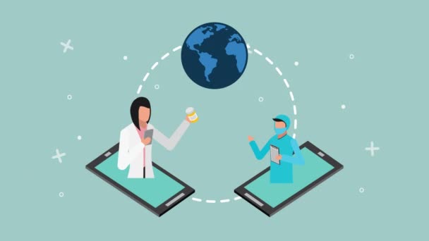 Médicos e smartphones com tecnologia online de saúde — Vídeo de Stock
