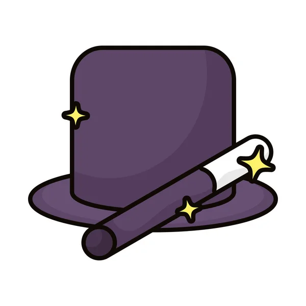 Magic tophat and wand sorcery isolated icon — Stock Vector