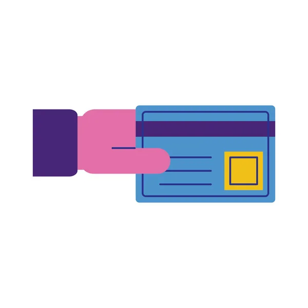 Kredi kartı ekommerce düz biçim simgesi ile el — Stok Vektör