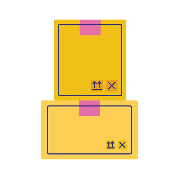 Hög med lådor förpackning leverans service platt stil — Stock vektor