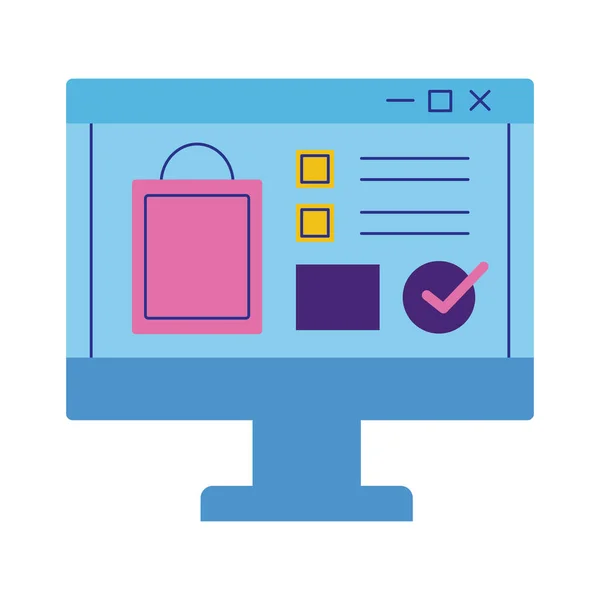 Desktop with shopping bag flat style icon — Stock Vector